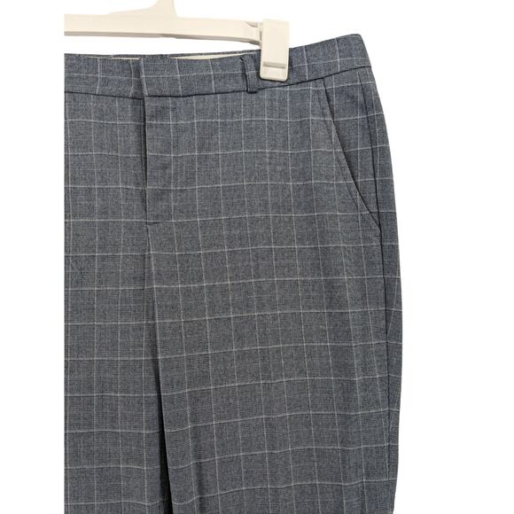 Banana Republic Ryan Plaid Pants 10 Gray White Straight Leg Office Trouser Dress - Picture 2 of 11